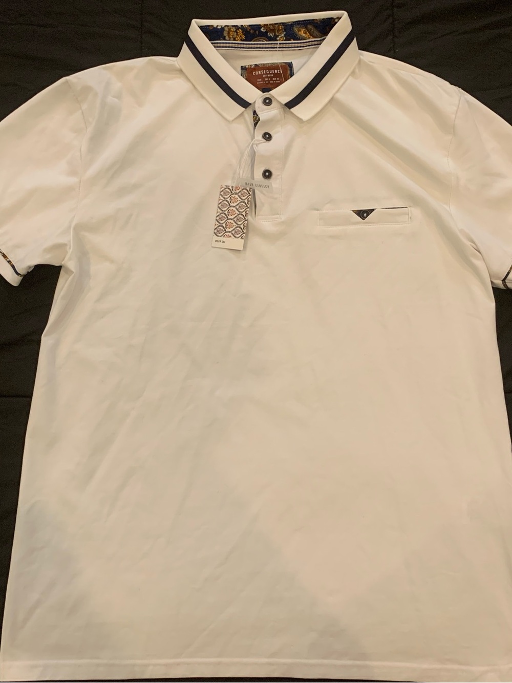 White Polo Shirt with Navy Trim by CERRUTI 1881